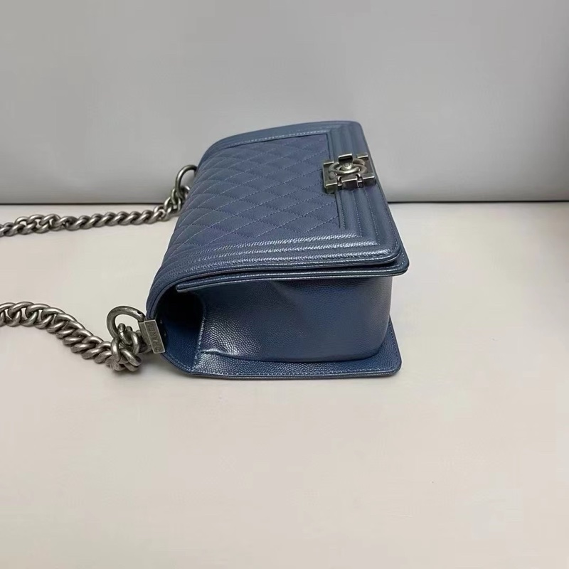 NOW BAGS｜【二手代購】Chanel leboy中號深藍色牛皮荔枝紋包 25開-3