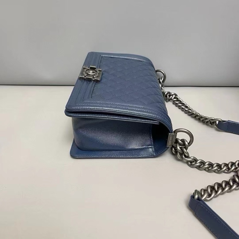 NOW BAGS｜【二手代購】Chanel leboy中號深藍色牛皮荔枝紋包 25開-4