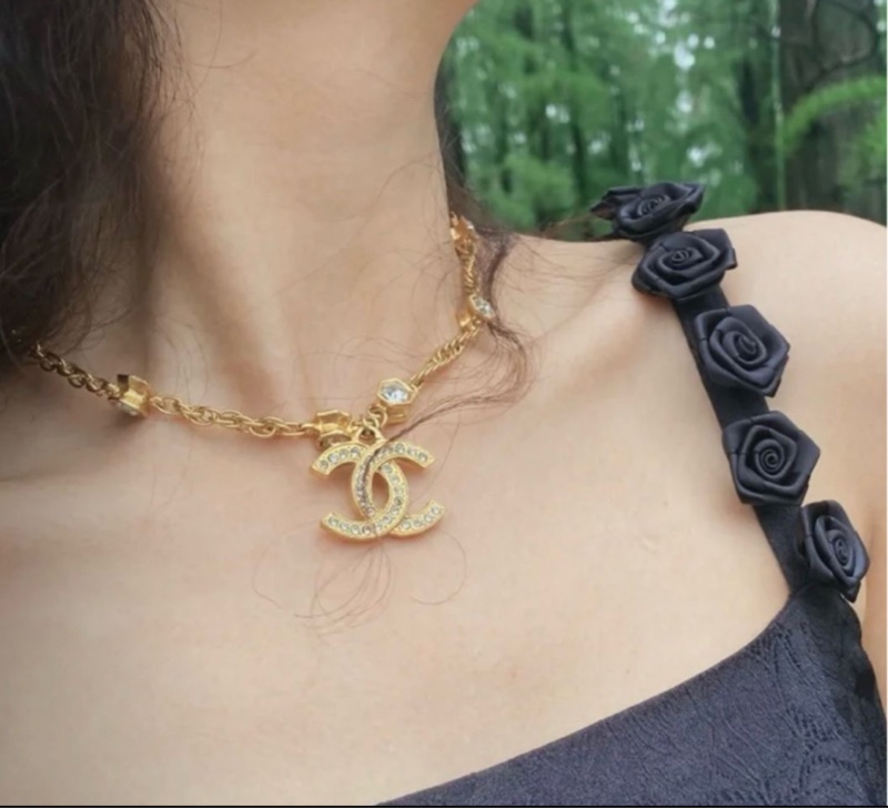 Chanel香奈兒萊茵石雙c項鍊-7