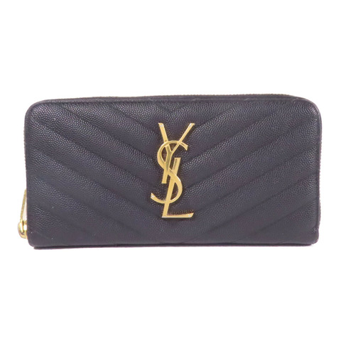 YVES SAINT LAURENT 牛皮皮革Long Zipper Wallet金扣長錢包