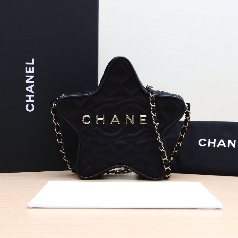 CHANEL(香奈兒) 24C 星星單肩包 黑色 緞面 晶片開 淺金扣-1