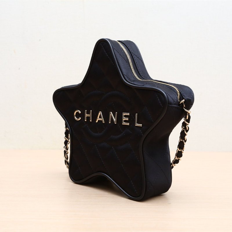 CHANEL(香奈兒) 24C 星星單肩包 黑色 緞面 晶片開 淺金扣-3
