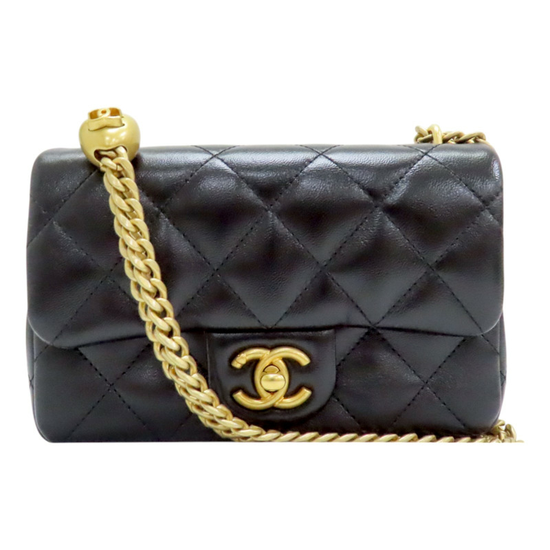 黑色 菱格紋 牛皮 鍊帶 肩背包【CHANEL 香奈兒】 AS3828-0