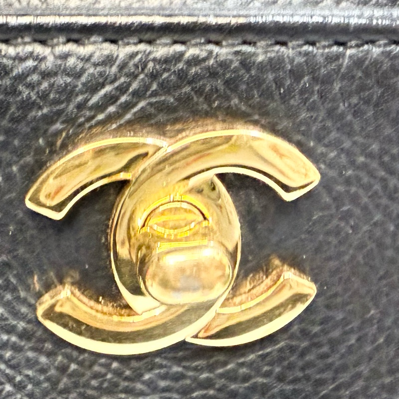 CHANEL黑金鹿皮三層雙耳手提側背包A15206-14