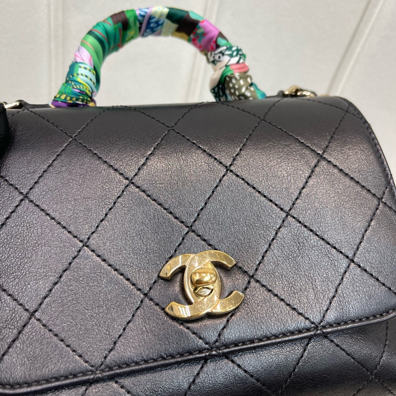 Chanel 香奈兒黑色牛皮Flap Handle 手柄XB142-21