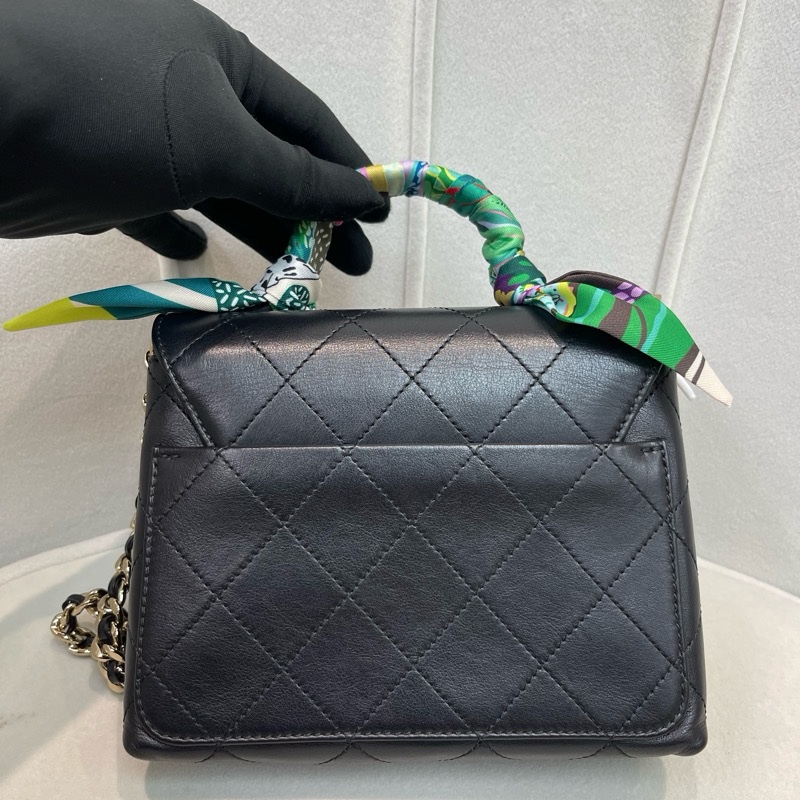 Chanel 香奈兒黑色牛皮Flap Handle 手柄XB142-27