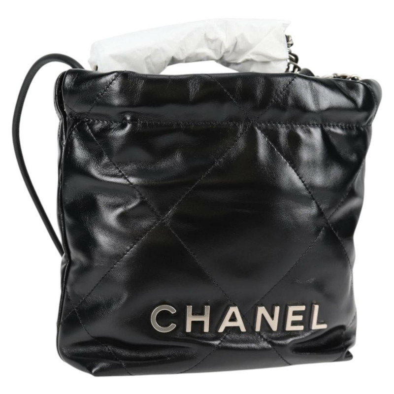 【日本直送】香奈兒 Chanel 22 小號菱格紋鏈條包 羊皮 兩用 黑色 CC 標誌 正品 BA1051SM-0