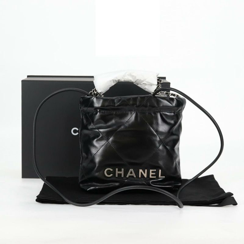 【日本直送】香奈兒 Chanel 22 小號菱格紋鏈條包 羊皮 兩用 黑色 CC 標誌 正品 BA1051SM-11