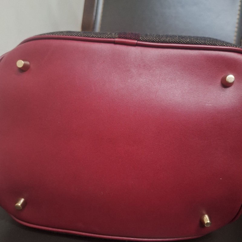 BURBERRY 巴寶莉 格紋拼接兩用包(暗紅色)-7