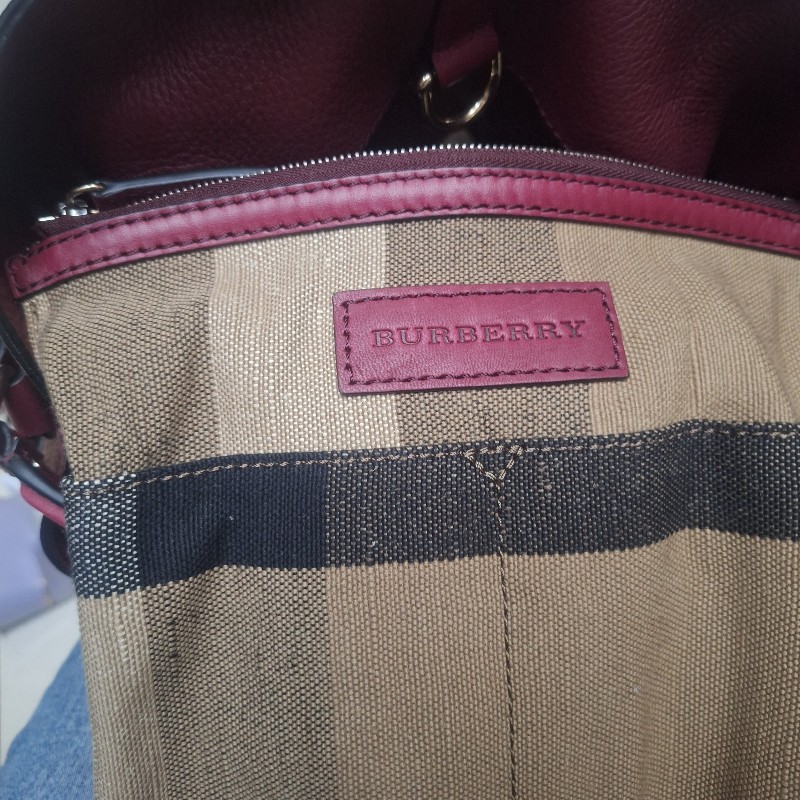 BURBERRY 巴寶莉 格紋拼接兩用包(暗紅色)-15