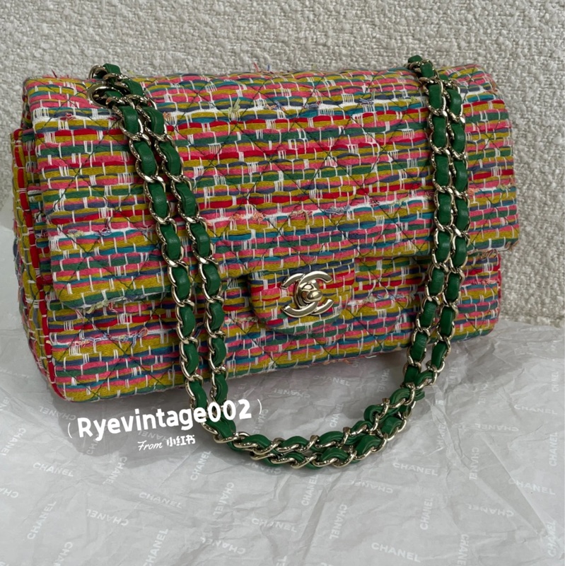 Chanel • Cf 25 彩色毛線編織 金釦 中號-0