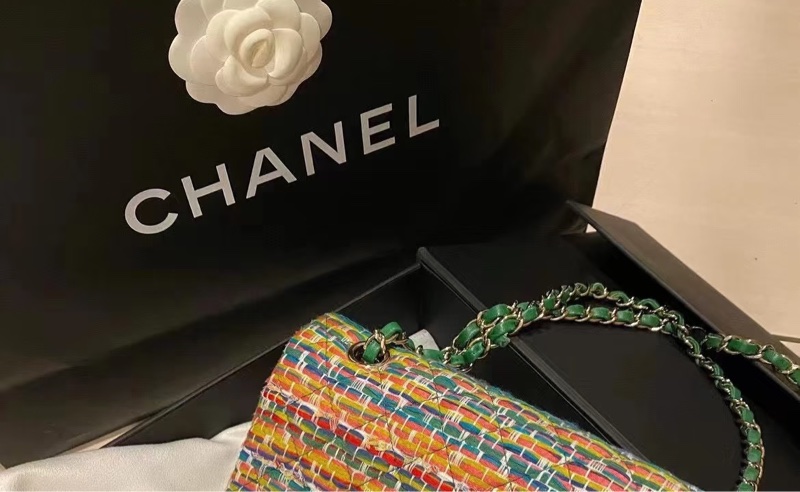 Chanel • Cf 25 彩色毛線編織 金釦 中號-3