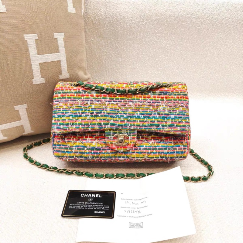 Chanel • Cf 25 彩色毛線編織 金釦 中號-4