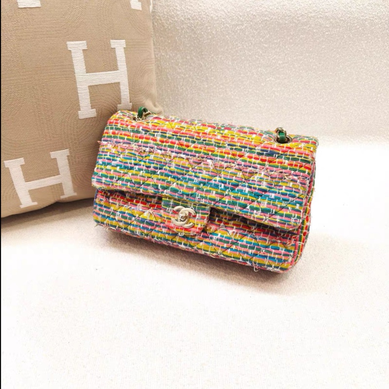 Chanel • Cf 25 彩色毛線編織 金釦 中號-7