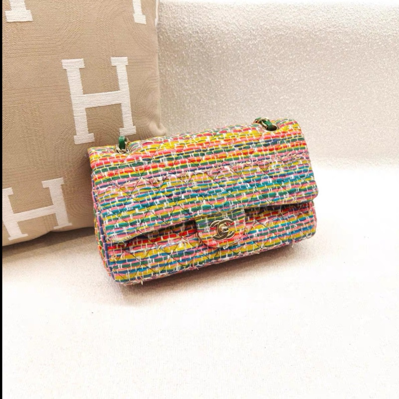 Chanel • Cf 25 彩色毛線編織 金釦 中號-8