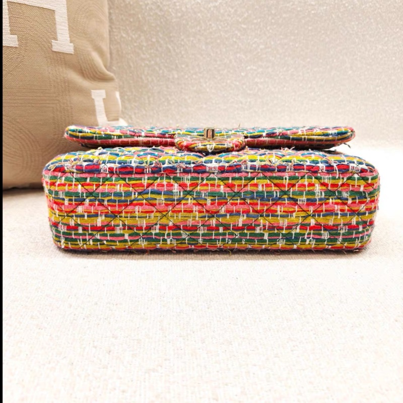 Chanel • Cf 25 彩色毛線編織 金釦 中號-9