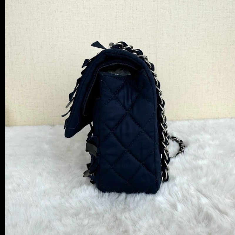 Chanel • Cf 25 緞面午夜藍銀釦 中號 秀款-7
