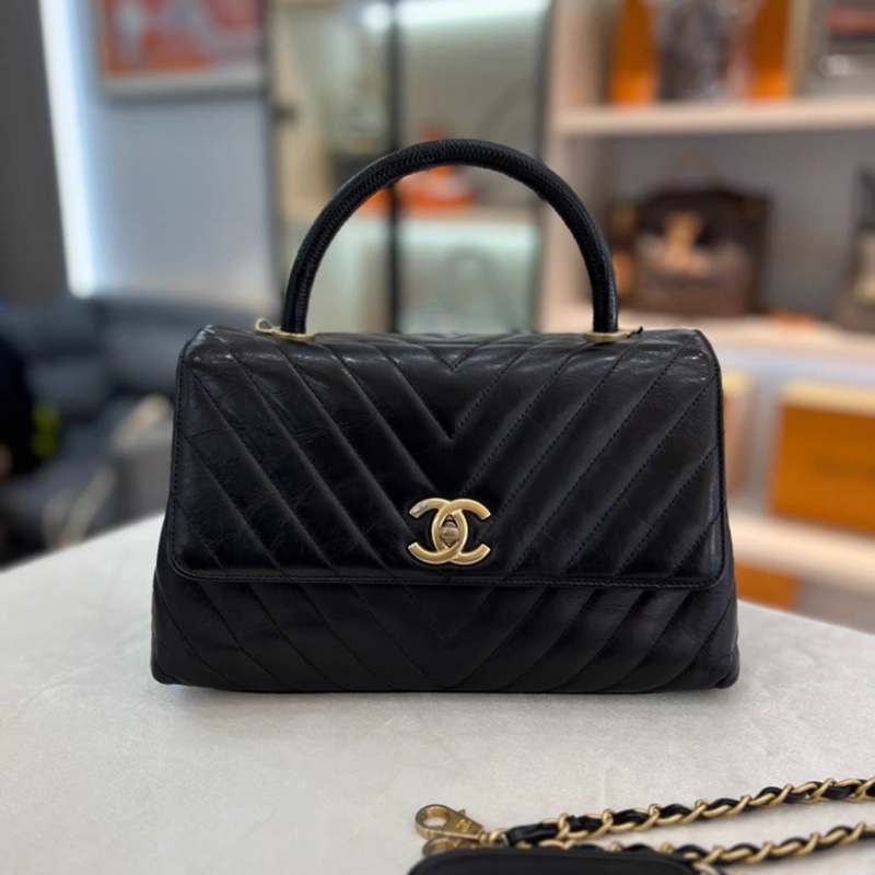 Chanel • Coco Handle 中號 山形紋油蠟牛皮蜥蜴皮手柄 絕版-3