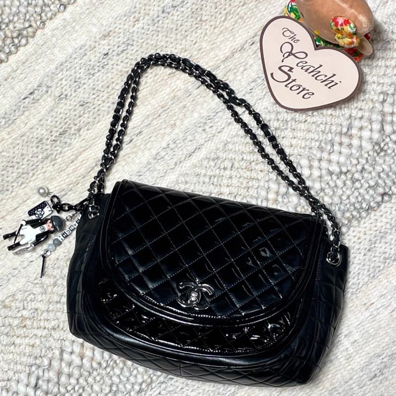 Chanel • 黑銀漆皮拼皮半月鏈條包-3