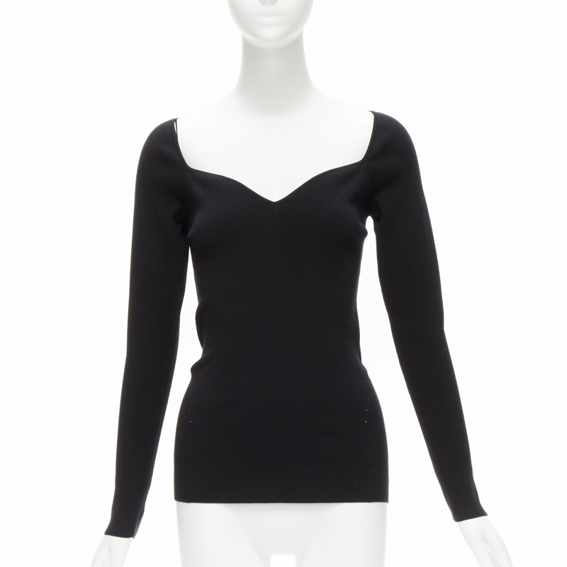 new BALENCIAGA Demna black modal knit sweetheart neckline knitted top FR40 L-0
