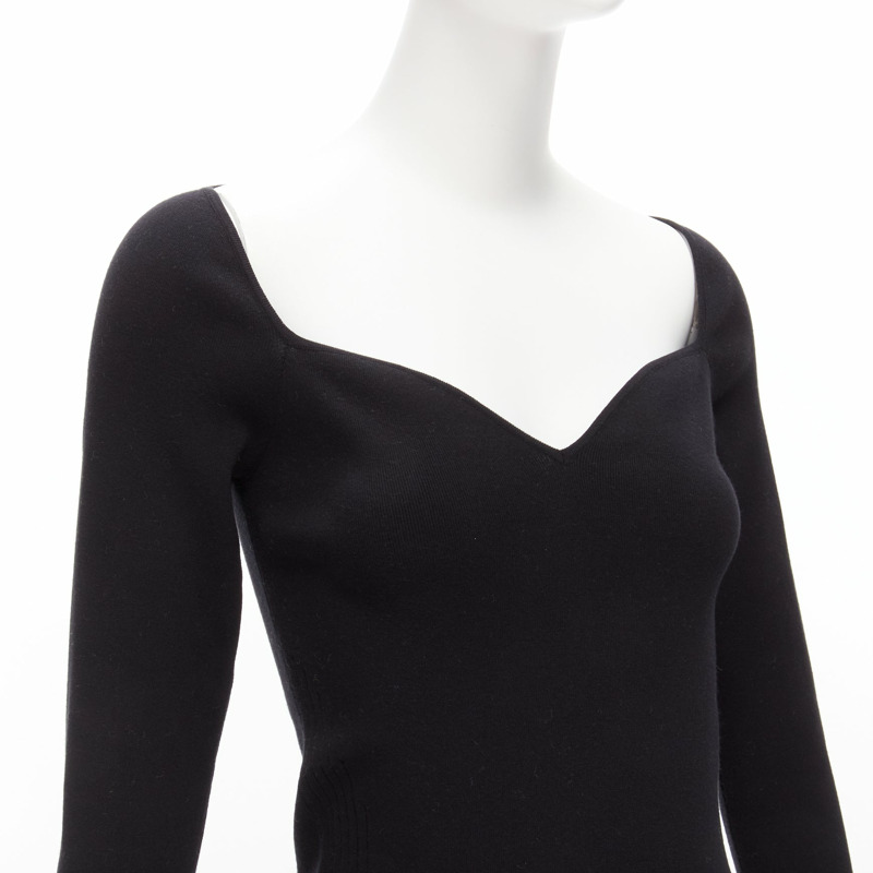 new BALENCIAGA Demna black modal knit sweetheart neckline knitted top FR40 L-1