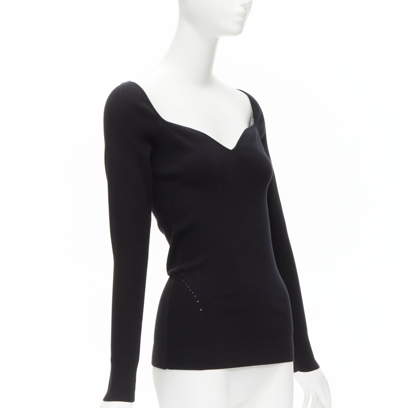 new BALENCIAGA Demna black modal knit sweetheart neckline knitted top FR40 L-2