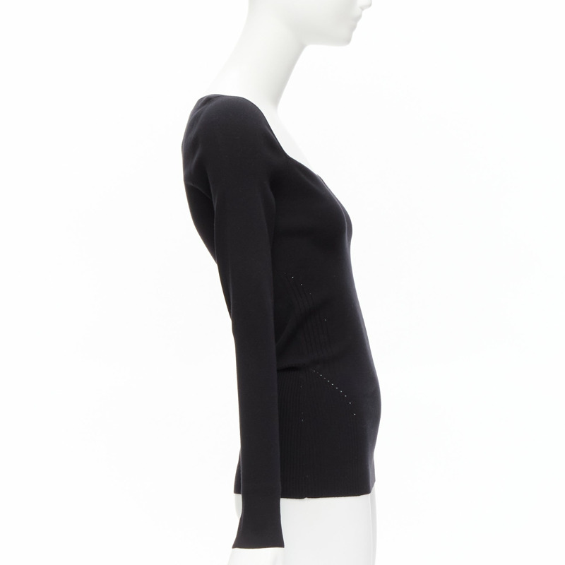 new BALENCIAGA Demna black modal knit sweetheart neckline knitted top FR40 L-3