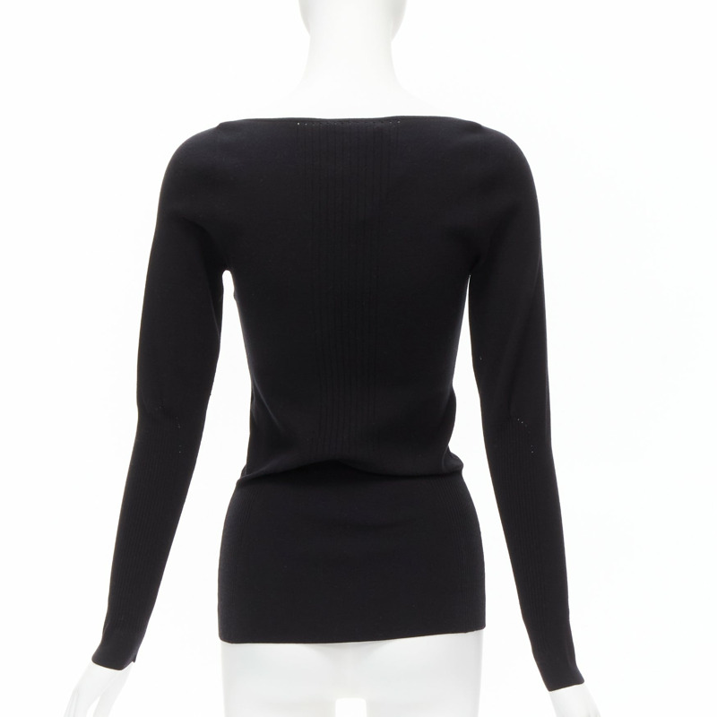 new BALENCIAGA Demna black modal knit sweetheart neckline knitted top FR40 L-4