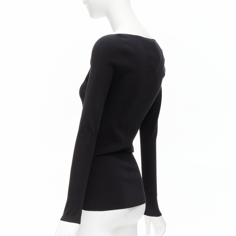 new BALENCIAGA Demna black modal knit sweetheart neckline knitted top FR40 L-5