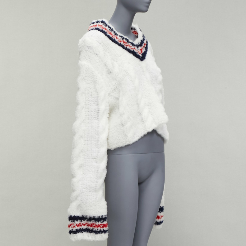 rare THOM BROWNE 2018 Runway hand knit tulle oversized varsity sweater IT36 XXS-2