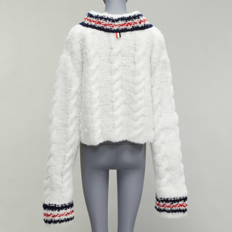 rare THOM BROWNE 2018 Runway hand knit tulle oversized varsity sweater IT36 XXS-4