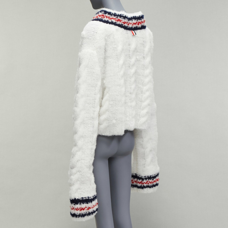 rare THOM BROWNE 2018 Runway hand knit tulle oversized varsity sweater IT36 XXS-5