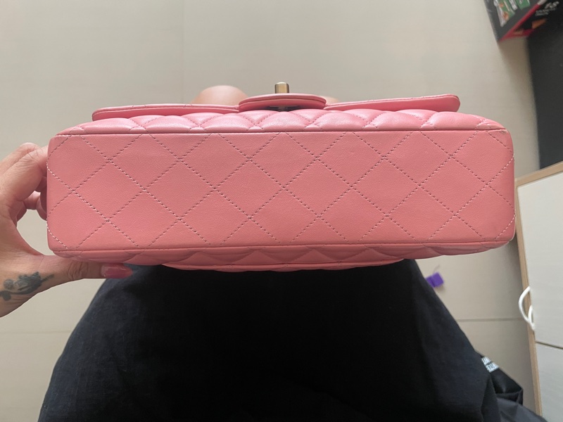 Chanel cf vintage 小羊皮 復古金扣 古董包 特殊粉 標盒袋-1