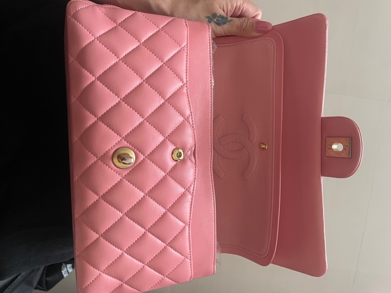 Chanel cf vintage 小羊皮 復古金扣 古董包 特殊粉 標盒袋-4