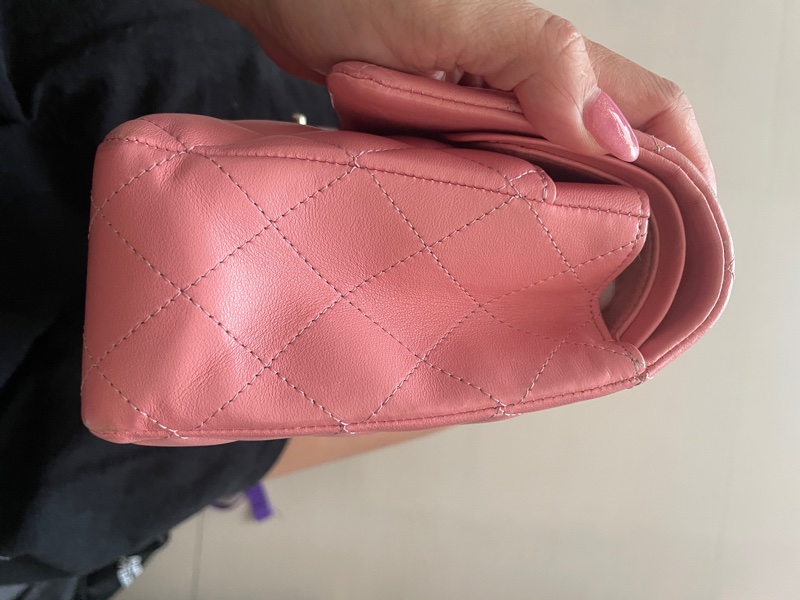 Chanel cf vintage 小羊皮 復古金扣 古董包 特殊粉 標盒袋-8