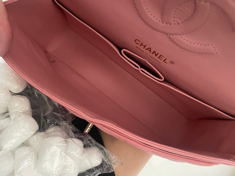 Chanel cf vintage 小羊皮 復古金扣 古董包 特殊粉 標盒袋-10