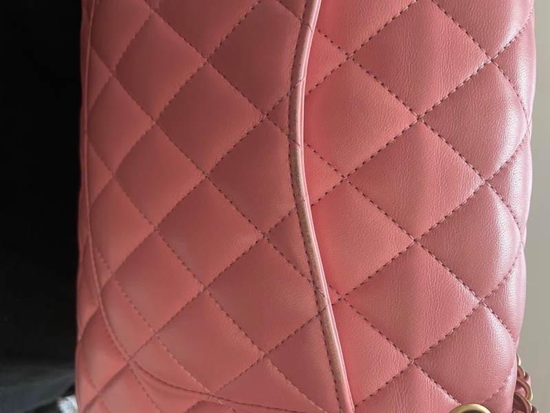 Chanel cf vintage 小羊皮 復古金扣 古董包 特殊粉 標盒袋-17