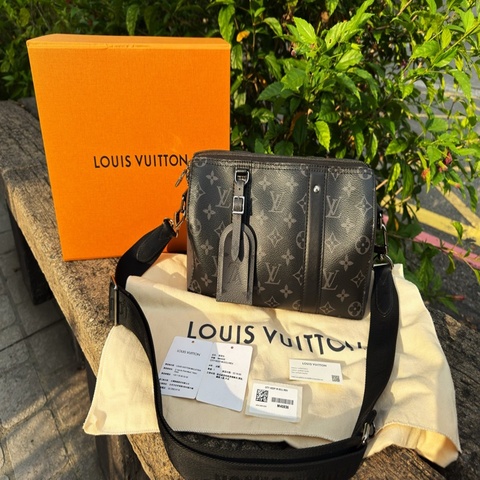 二手LV黑灰City Keepall 27cm波士頓斜背包M45936