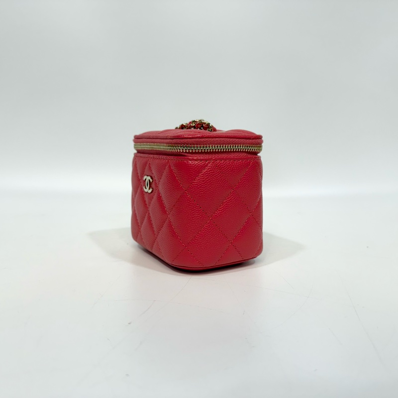 CHANEL桃紅魚子醬牛皮金釦小方盒 AP1340-3