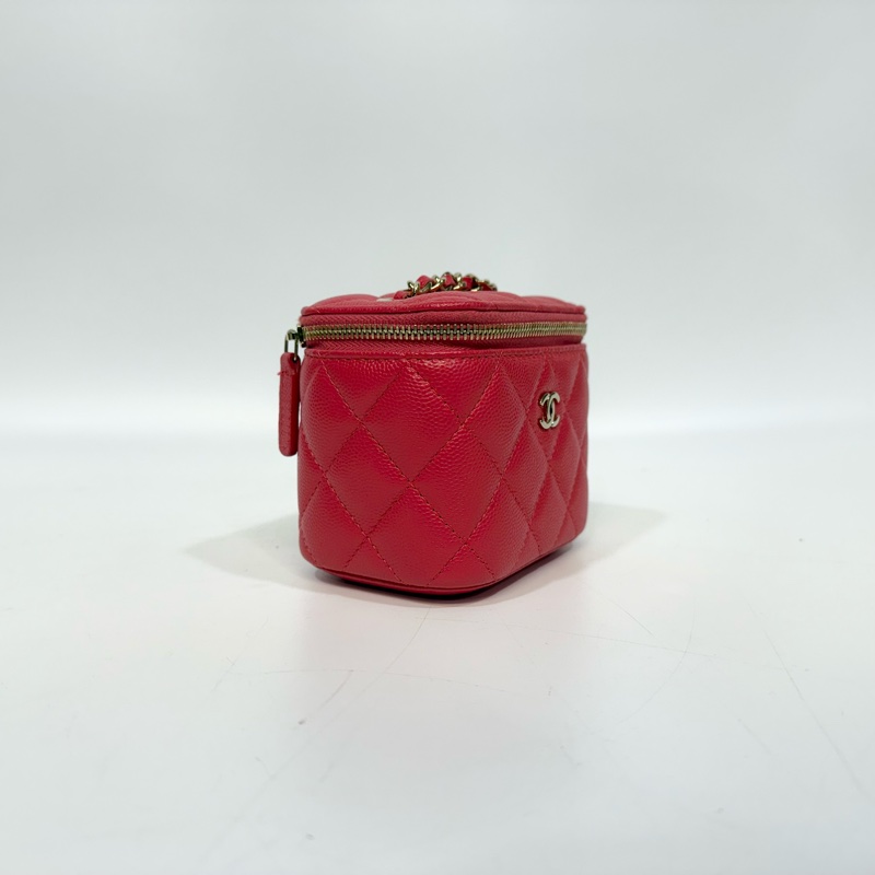 CHANEL桃紅魚子醬牛皮金釦小方盒 AP1340-4