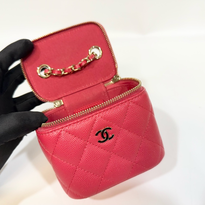 CHANEL桃紅魚子醬牛皮金釦小方盒 AP1340-14