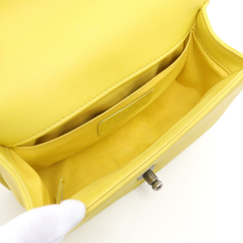 CHANEL Boy Chanel 小號單肩包 A67085 羔羊皮 黃色 二手 女款-2