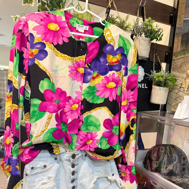 Celine 鮮豔花🌺🏝️夏天要來了~開釦上衣 高級品質100%絲 襯衫上衣-21