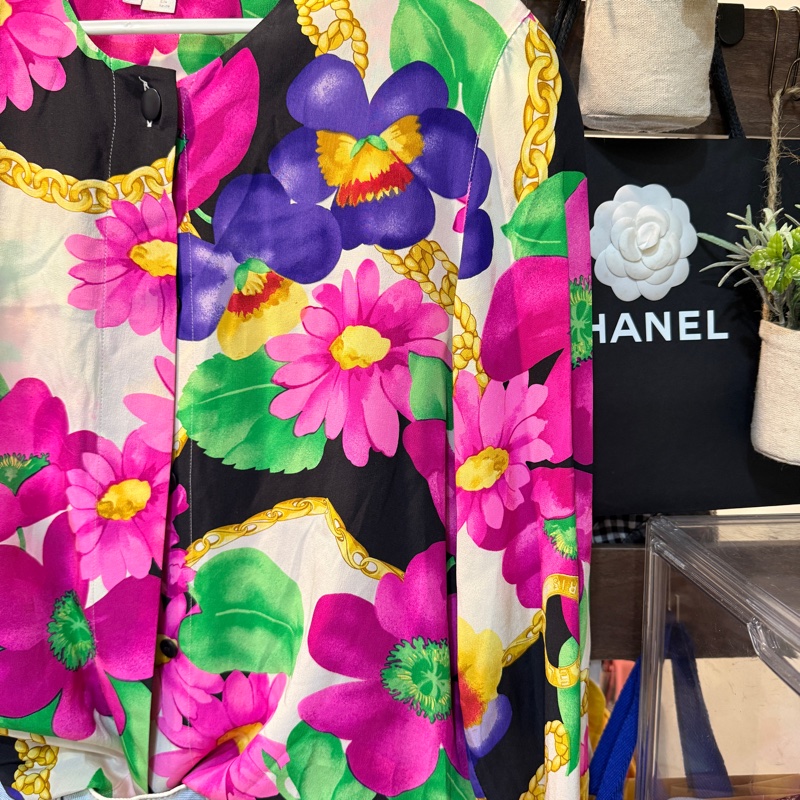 Celine 鮮豔花🌺🏝️夏天要來了~開釦上衣 高級品質100%絲 襯衫上衣-7