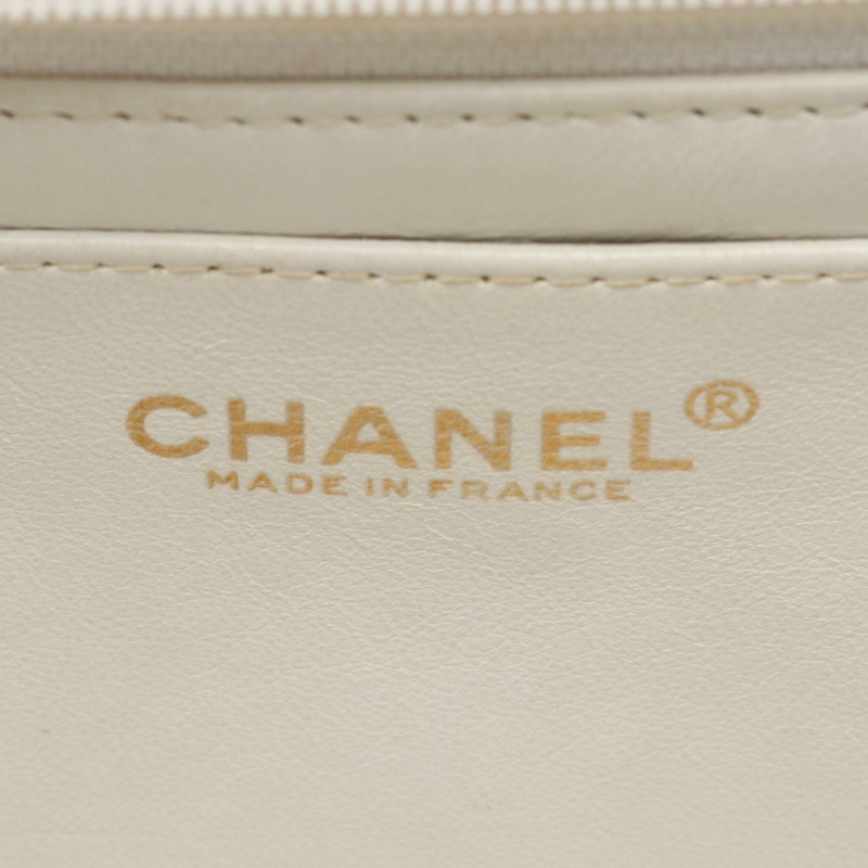 CHANEL 菱格紋鏈條單肩包 小羊皮 白色 黑色 二手 GHW-3