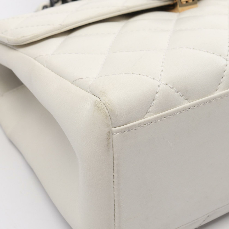 CHANEL 菱格紋鏈條單肩包 小羊皮 白色 黑色 二手 GHW-5