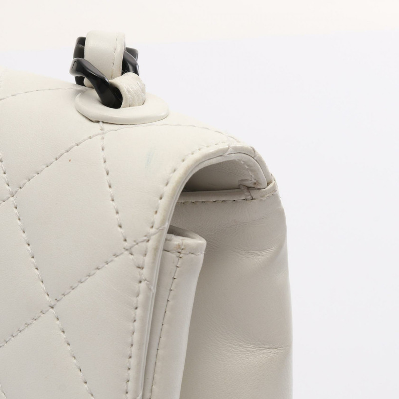 CHANEL 菱格紋鏈條單肩包 小羊皮 白色 黑色 二手 GHW-7