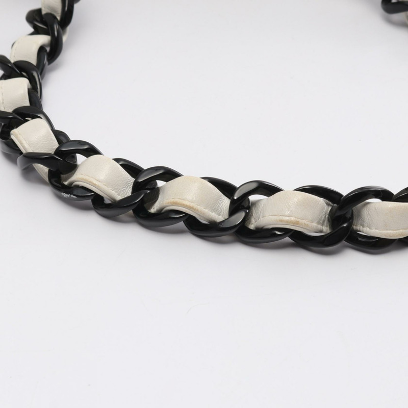 CHANEL 菱格紋鏈條單肩包 小羊皮 白色 黑色 二手 GHW-8