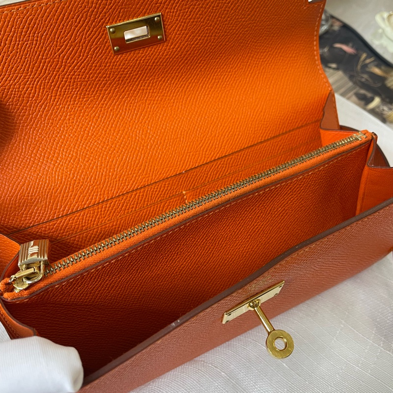 Hermes Kelly to go wallet 銀包 橙色 金扣-4