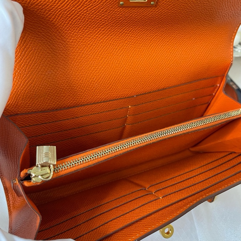 Hermes Kelly to go wallet 銀包 橙色 金扣-14